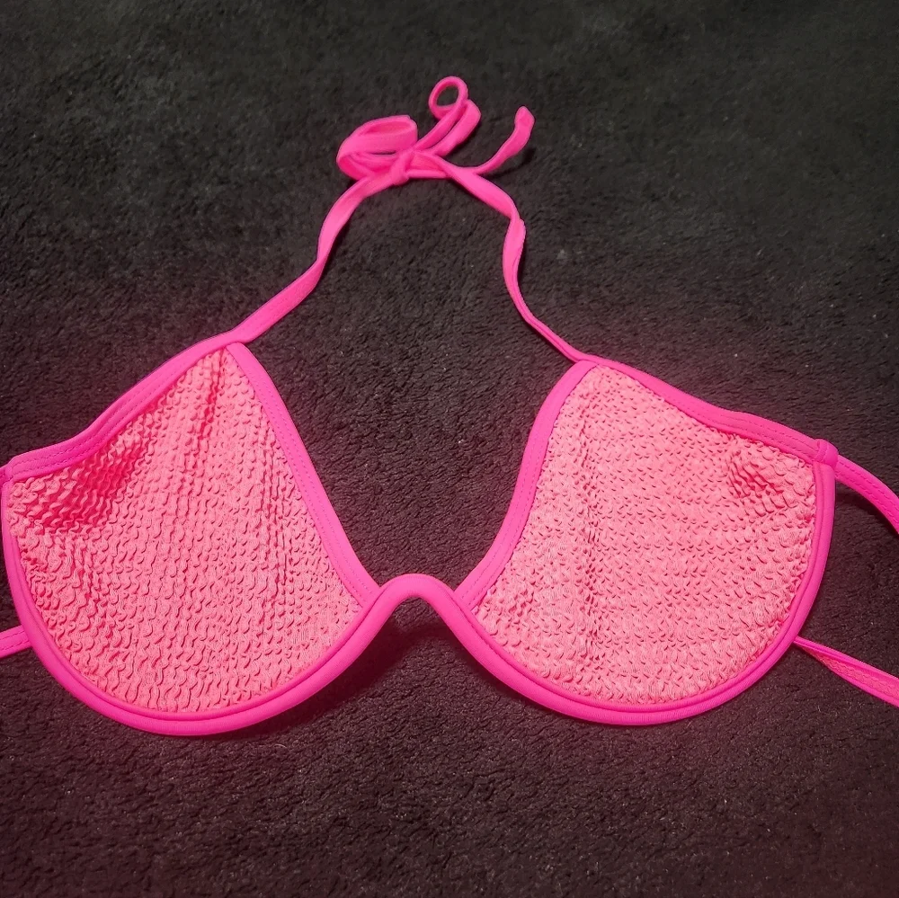 Seersucker Hot Pink String Bikini Large